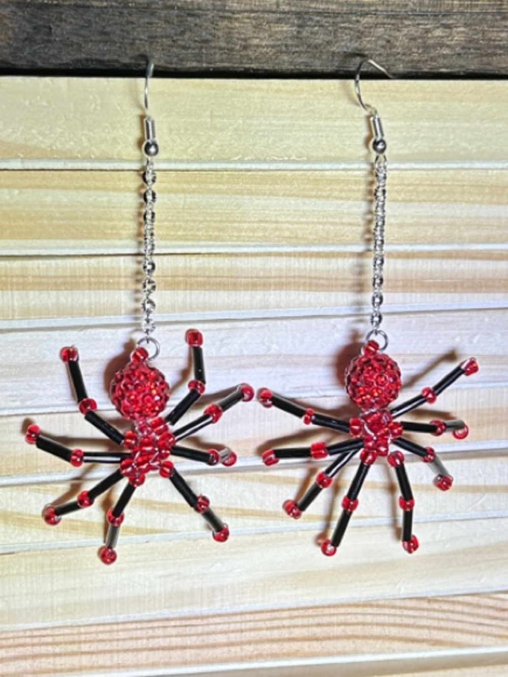 Red Beaded Spider Dangle Earrings